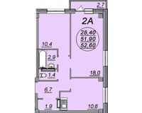 2-комнатная квартира 52.5 кв. м.