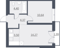1-комнатная квартира 37.39 кв. м.